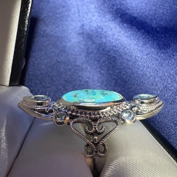 Ring*Genuine Turquoise Aquamarine Gemstone 925 Sterling Silver Elegant - Picture 7 of 10